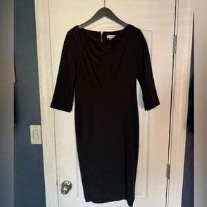 Calvin Klein 3/4 length sleeve suiting dress black size 6 gold zipper